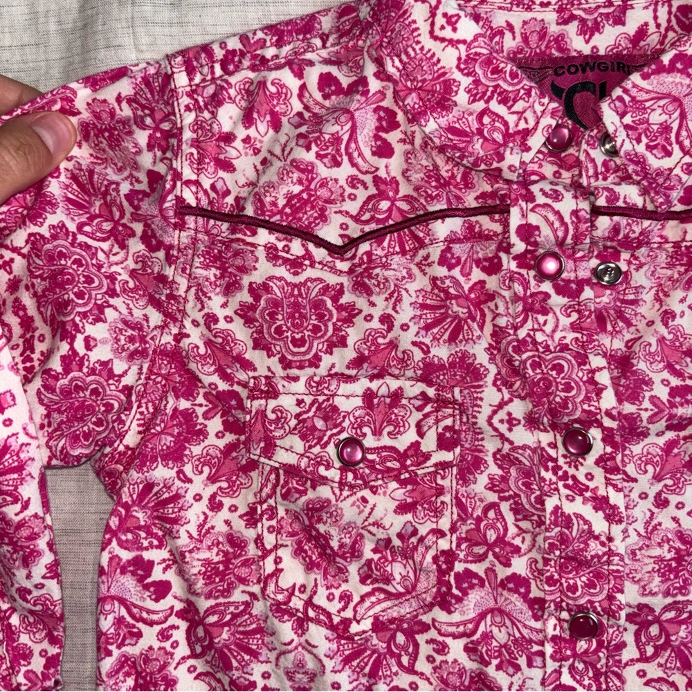 Cowgirl Hardware Western Floral Button-Down Shirt Pink & White Size 4T - Picture 6 of 8